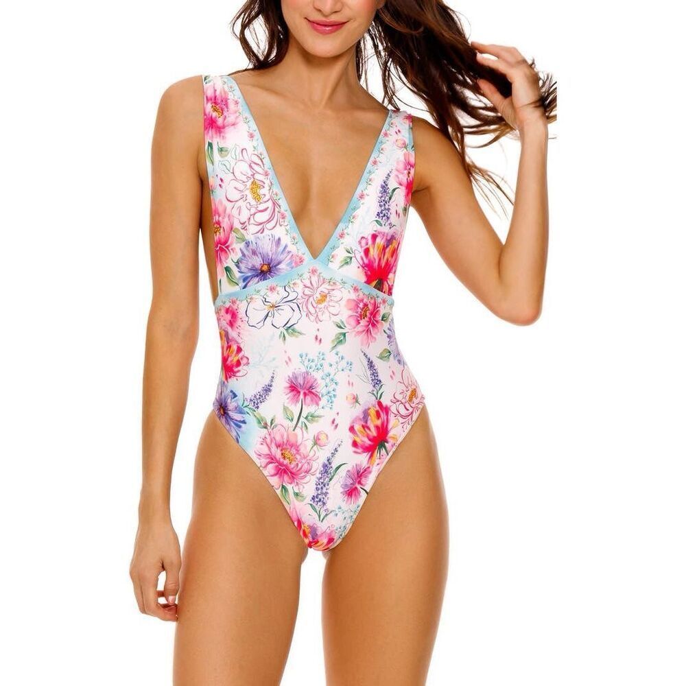 Agua Bendita Women's Multicolor Tulipa Korin One Piece Swimsuit Size Large NWT